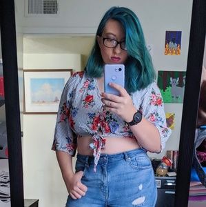 Floral Cropped Tie Shirt